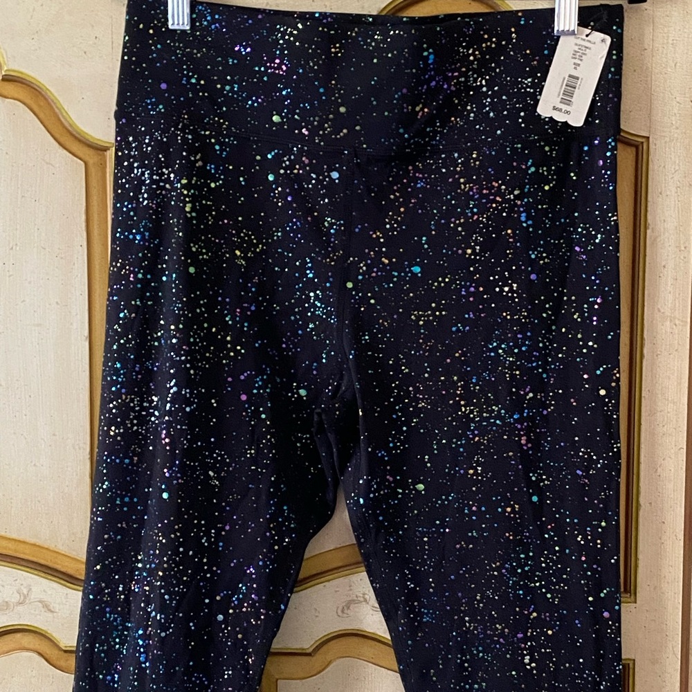 Cut the Frills multi colored metallic spotted full length leggings.NWT